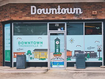 Downtown Thomasville Vinyl Installation design downtown flat icon illustration line art north carolina small town thomasville vector