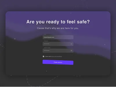 Feeling safe? background blur clean create account dark dark theme dark ui design different glass glassmorphism login trendy typogaphy ui ui design violet wallet web website