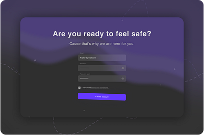 Feeling safe? background blur clean create account dark dark theme dark ui design different glass glassmorphism login trendy typogaphy ui ui design violet wallet web website