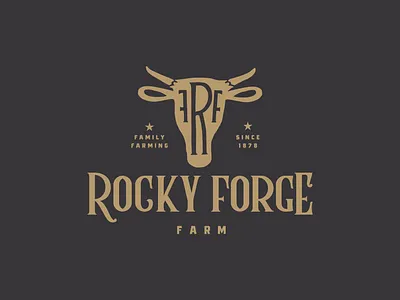 Rocky Forge Farm Identity badge branding cow farm logo rustic vector