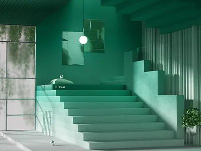 Staircase inspiration for Excel 💚 cinema4d emerald evergreen excel interiordesign lushgreen microsoft microsoft design objectdesign octane