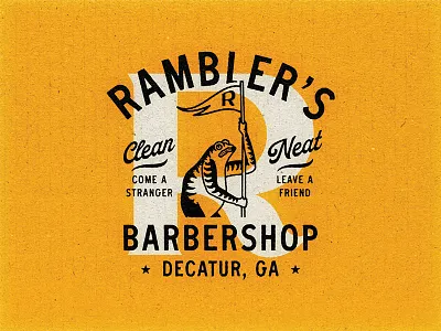 Ramblers Barbershop apparel apparel design barber barbershop branding classic distressed frog frog logo handmade illustration lockup logo matchbook matchbooks matches typography vintage