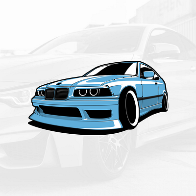 BMW E36 Compact Drift Car artwork automobile car design drawing graphicdesign illustration logo logotype vector