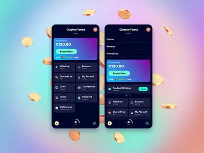 Online Casino Mobile Navigation app branding cards design latest trend layout mobile app design mobile navigation navigation design online casino online gambling trending trending ui ui