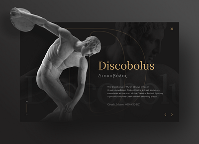 Discobolus | Web Presentation Concept ancient greek art black dark design graphic design intro landing page onepage presentation screen sculpture statue template ui web web design website website design