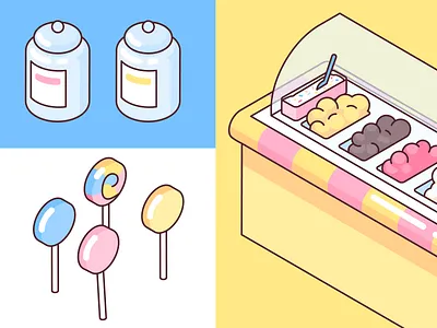 Ice Cream Shop Illustration artwork baking baking icons branding candy cane candy shop cute illustration empty state icon identity illustration octopus pastel sweet shop sweeties vector art vector illustration yellow