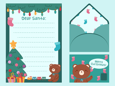 Christmas toys stationery adobe illustrator adobeillustrator bear character design children book illustration christmas digital illustration green illustration stationery vector vector art