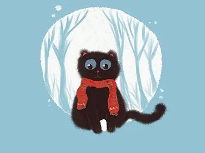Cat with snowball animal christmas illustration pets portfolio postcards