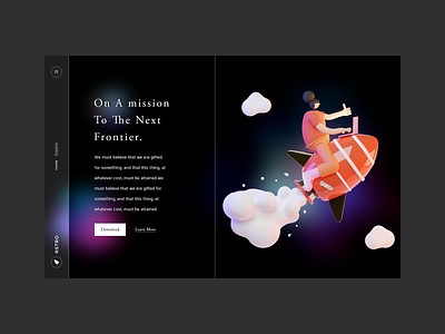 The Next Frontier Landing Page 03 - Dark Mode 3d illustration adobe astro blender blurry clean colors design gradient illustration landing page design madebyjibrily render space spaceship ui uidesign ux web webdesign