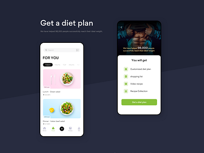 Get a diet plan app color design food health ui