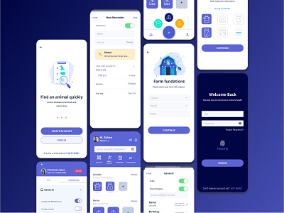 UX and UI for Full App app blue design farms flat minimal pets purple uidesign ux