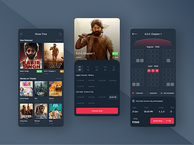 Movie Ticket App app app design cinema cinema app clean ui design flat design ios design movie app movies ticket app tickets trending ui uiux