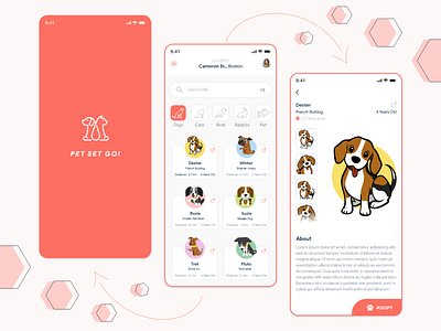 Pet Adoption App animals app app design cats concept dogs flat design minimal pet adoption pet care pets petshop petstore product design trending uiux