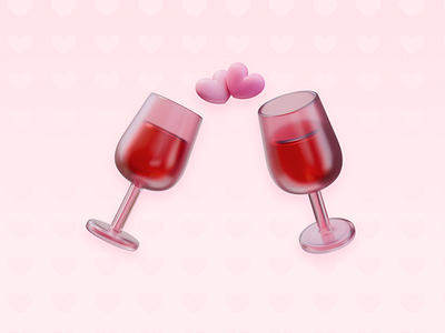 3D Icon Wine and Hearts 3d 3d icon blender cartoon style illustration love low poly valentines day wine