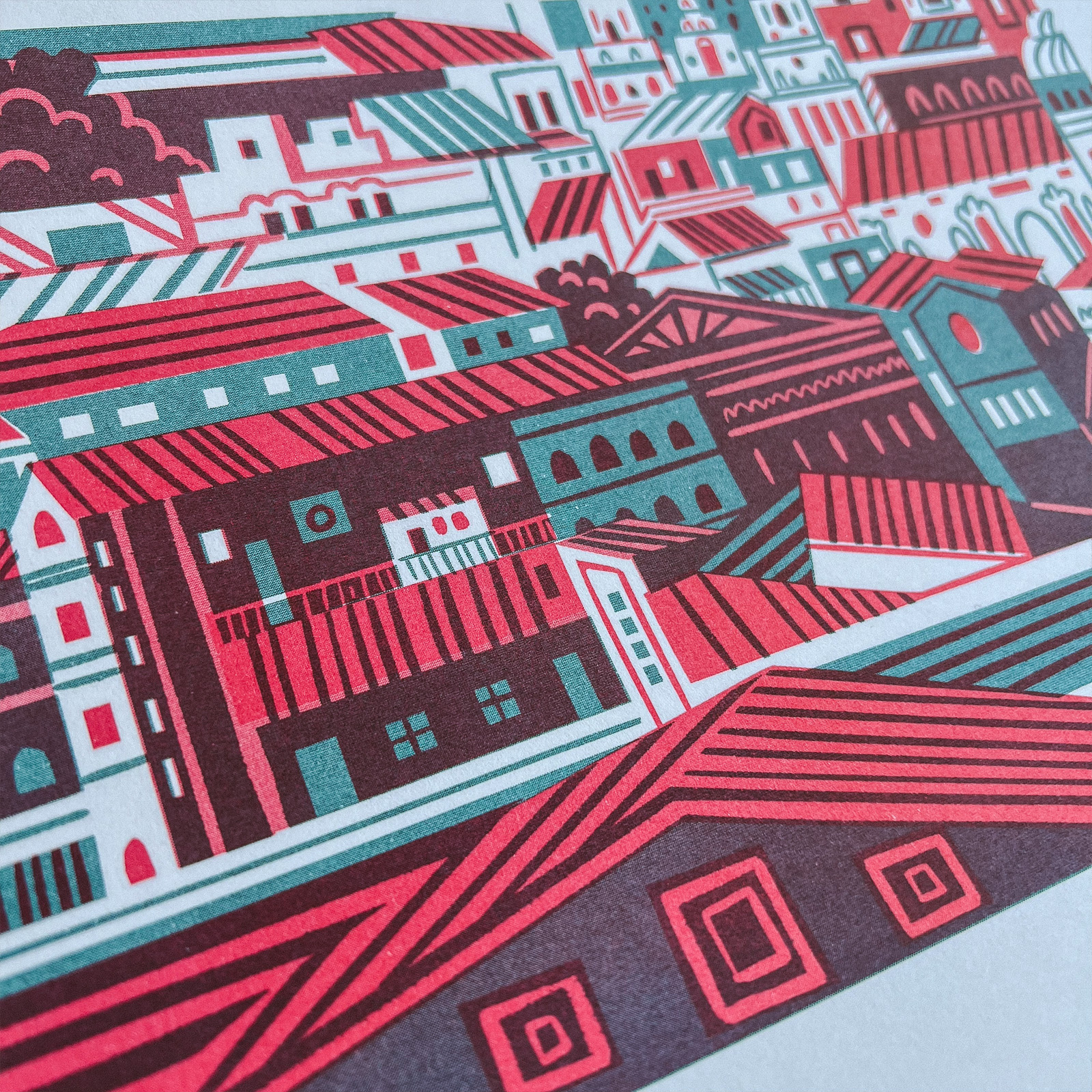 Catania Risograph abstract buildings catania cityscape geometric illustration italy landscape printmaking retro riso risograph rooftop sicily stylized vintage