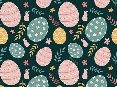 Easter Pattern 2024 cute dark green easter easter bunny easter egg easter gift easter illustration easter motif fabric floral elements gift wrap illustration pastel green pastel pink pastel tones pink bunny repeat pattern seamless pattern spring collection