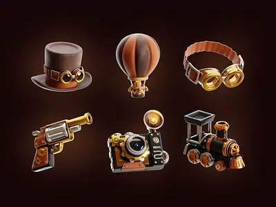 Steampunk 3D Icons 3d 3d icon 3d illustration gear icon set illustration machine punk retro steam steampunk stylized