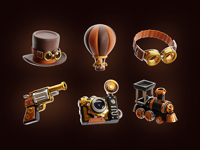 Steampunk 3D Icons 3d 3d icon 3d illustration gear icon set illustration machine punk retro steam steampunk stylized