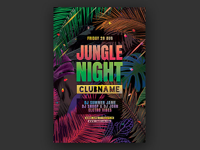 Jungle Night Flyer dark design download exotic flyer graphic design graphicriver jungle leafs modern palms poster psd template tropical tropically