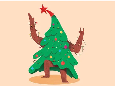 Christmas tree 2d character character character design christmas christmas tree dance dancing happy new year happy new year 2021 holidays illustration rock rocknroll star tree winter wishes