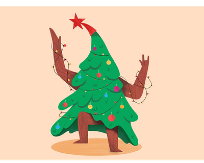 Christmas tree 2d character character character design christmas christmas tree dance dancing happy new year happy new year 2021 holidays illustration rock rocknroll star tree winter wishes