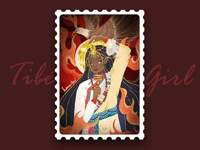 Tibet Girl bird girl illustration