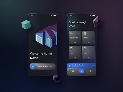 Smart Home App UI app clean dark dark ui design flat glass glassmorphism minimal mobile app mobile ui ui user interface ux