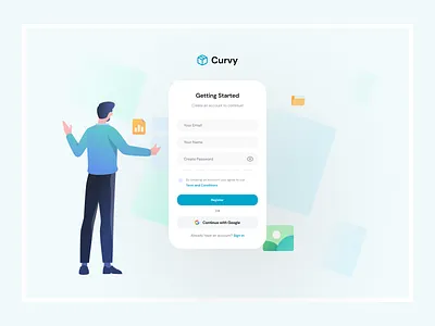 Curvy - Sign Up page 2022 app app registration clean creative creative design design landing page minimal registration sign in sign up sign up page ui uiux ux website