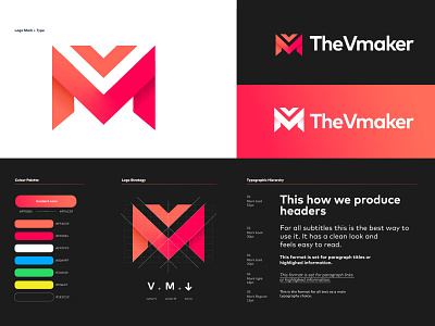 TheVmaker branding identity arrow brand branding colors fatmaroua identitydesign logo logomark m mark thevmaker vm youtuber