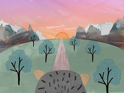 Illustration for a children's book about a bear's adventures bear childrens book childrens illustration illustration illustration art landscape