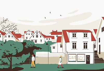 Stavanger building character city establishment graphic house illustration man norway pastel people stavanger vector woman