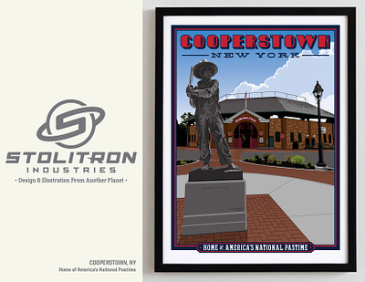 Cooperstown Poster ballpark baseball cooperstown graphic design illustration local landmark mlb poster travel poster