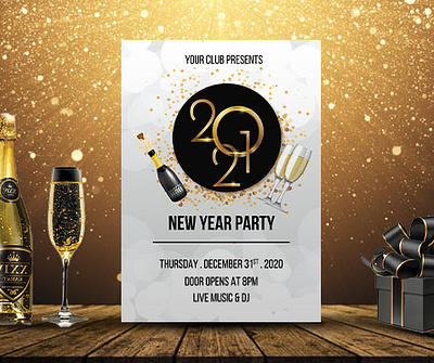 New Year Party Flyer 2021 flyer 31st flyer 31st poster golden flyer new year flyer new year poster night party flyer party poster white flyer wine