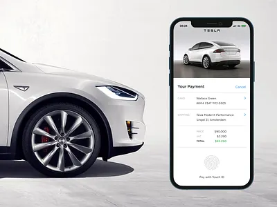 Tesla Credit Card Checkout 002 app car checkout concept creditcard dailyui dailyui 002 flat modelx simple tesla touch id ui