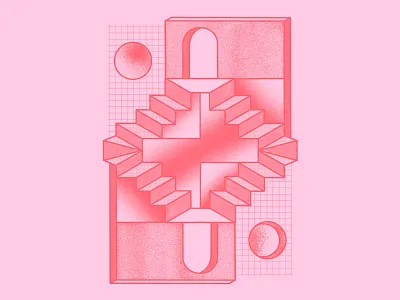 Stairs and Archway⁠ gradient graphic art moon neon opticalillusion penrosestairs pink sun