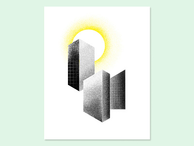 Sun and City⁠ city gradient grain grainy graphic isometric minimal neon yellow noise spraypaint