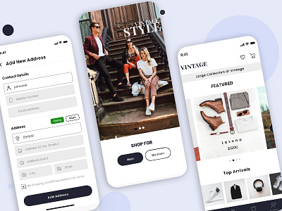 Vintage address app clothing design home minimal retail royal shoes ui ux vintage xd