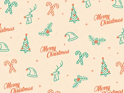 Merry Christmas Pattern candy cane christmas christmas tree holly illustration pattern rudolph santa hat