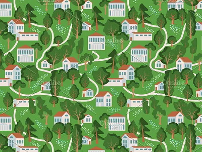 Town seamless pattern building house nature pattern seamless surface design texture village