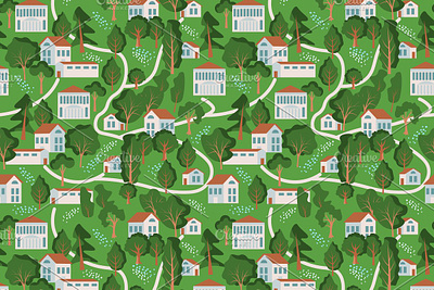 Town seamless pattern building house nature pattern seamless surface design texture village