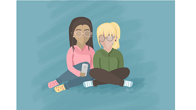 Friends Sitting Together art cartoon character children cute design digital drawing friends girls illustration illustrator meme people personal sharing teens ui ux women