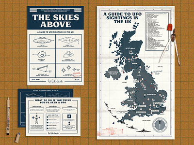 A Guide to UFO Sightings in the UK aliens book cover chart compass ephemera film prop guide illustration industrial los angeles map maps postcards retro scientific space spaceship ufo vintage design wes anderson
