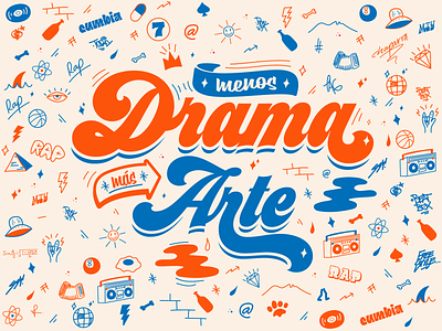 "Menos drama, más arte" branding branding design cumbia diseño diseñografico doodle graphic design graphicdesign handlettering icons illustration letter lettering mexico monterrey type
