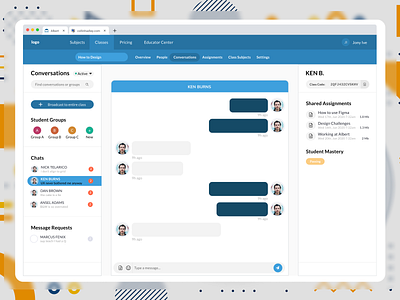 Responsive Classroom Chat accessible buttons chat app group chat messenger app minimal product design responsive website ui web