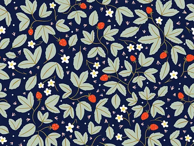 strawberry pattern on navy illustration leaves patterns strawberries strawberry