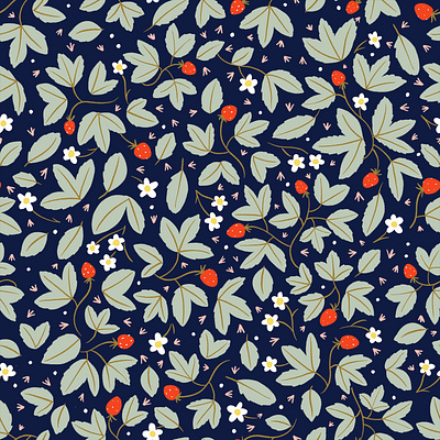 strawberry pattern on navy illustration leaves patterns strawberries strawberry