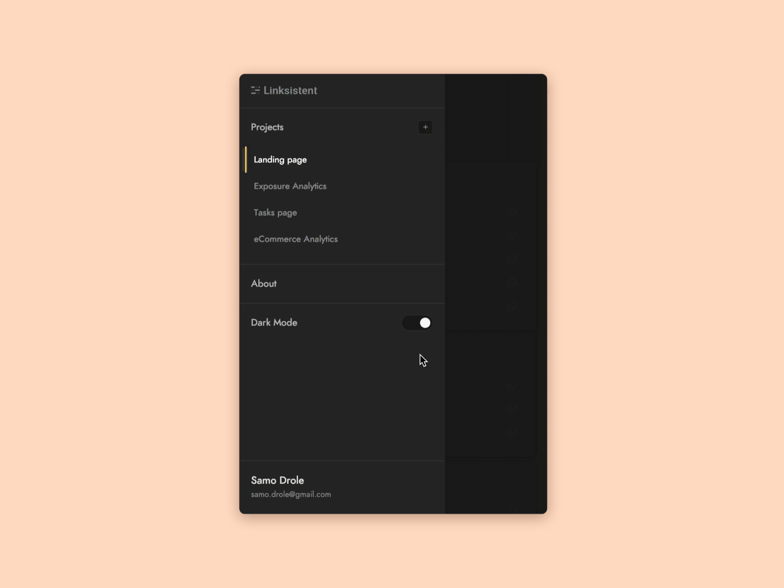 Linksistent - dark mode switch chrome extension dark mode dark theme dark ui extension light mode light ui ui