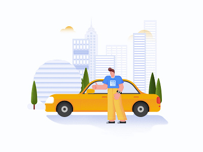 City & Car & Man design flat illustration ui