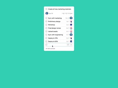 Subtasks on Board cards animation asana assign card cardboard cards ui collaboration collapse date picker expand kanban kanban board microinteraction microinteractions principle productivity project management task ui ux