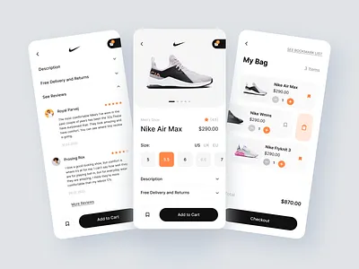 Shoes App add to cart application cart checkout page delivery app details e shop ecommerce mobile mobile responsive nike shoes online store product reviews service shoes app ui user experience user interface ux